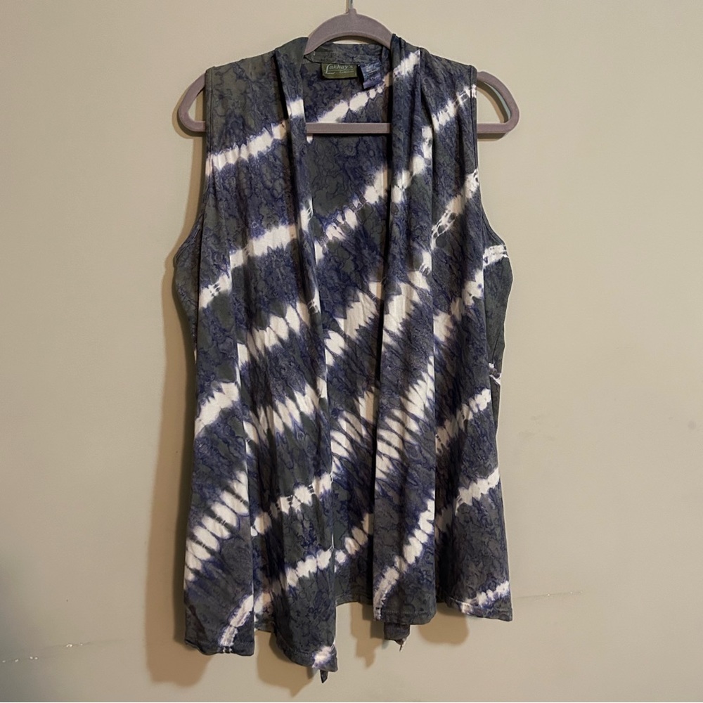 Lakhay’s Collection Green Blue Tie Dye Open Vest Women’s Size S/M Organic Cotton
